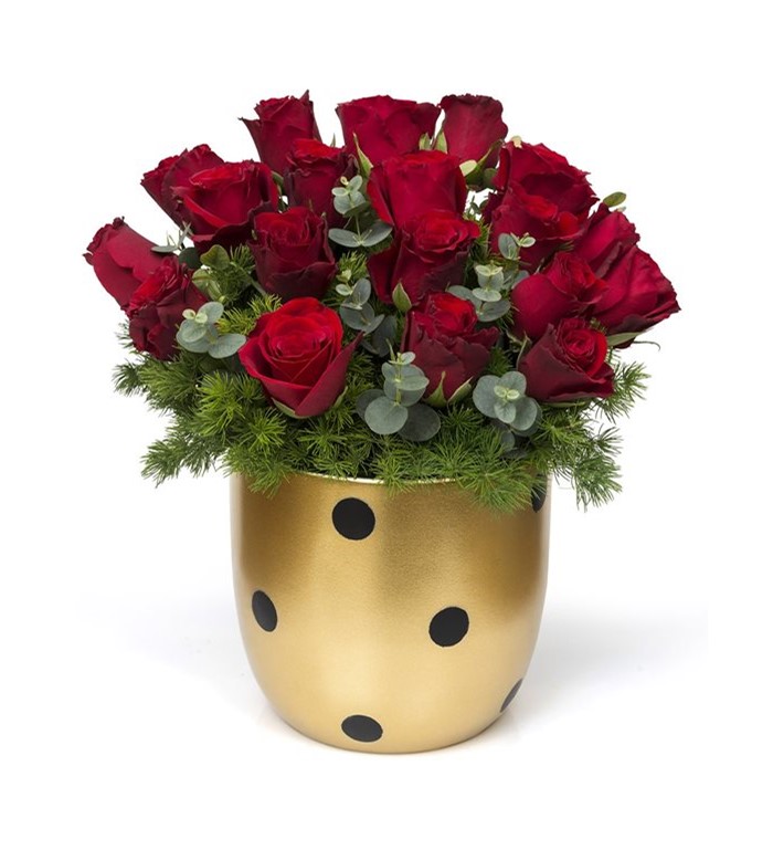 Gold Vazoda 20 Kırmızı Gül Özlüce Çiçekçi En Yakın Çiçekçiniz